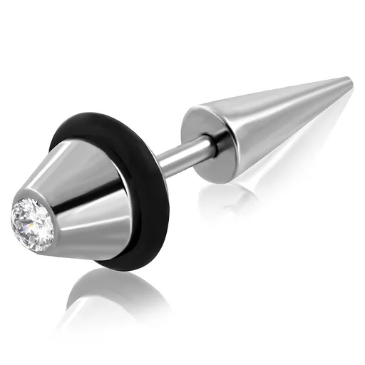 Fake plug z chirurgickej ocele, zrezaný kužeľ so zirkónom a gumičkou