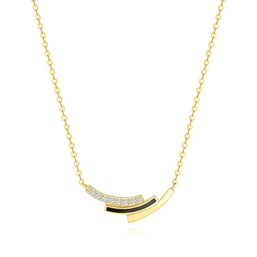 Náhrdelník zo žltého zlata 585 - zirkónový, čierny a hladký oblúk
