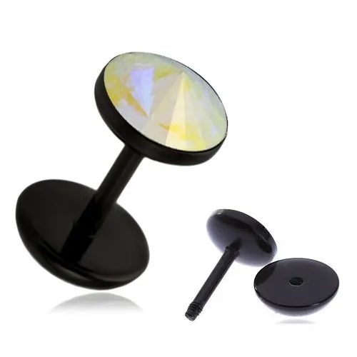 Akrylový fake plug do ucha - dúhový kamienok
