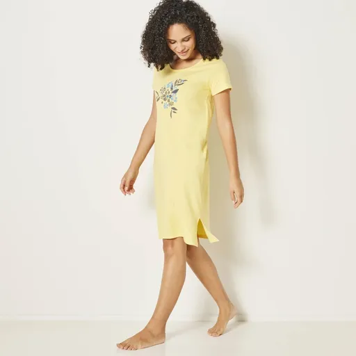 Krátka nočná košeľa s krátkymi rukávmi a potlačou Kvety