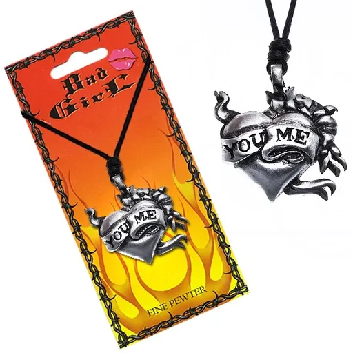 Náhrdelník s príveskom srdca, kvety a stuha "YOU ME"