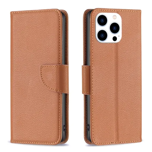 LITCHI Peňaženkové puzdro pre Apple iPhone 16 Pro Max hnedé