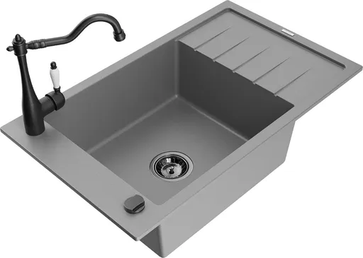 MEXEN/S MEXEN/S - Elias granitový drez 1-miska vrátane batérie Carla, šedá 6511-71-670700-70-B