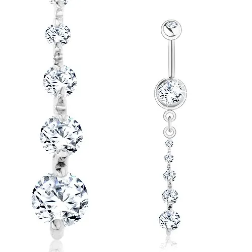 Piercing do brucha, oceľ 316L, zvislá línia piatich čírych zirkónov