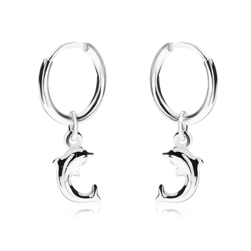 Náušnice zo striebra 925, lesklý hladký krúžok, delfín