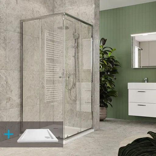 MEREO Mereo Kora Lite sprchový set: sprchovací kút 90x90x185 cm, chróm ALU, sklo číre, 90 cm, vanička, sifón CK34123ZN