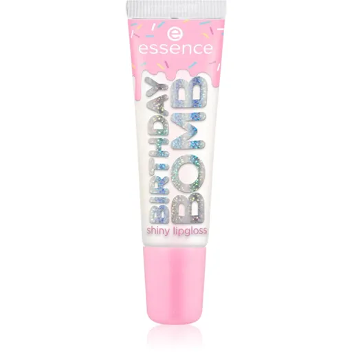 essence Birthday Bomb transparentný lesk na pery pre trblietavý lesk odtieň 01 Cake My Day! 10 ml