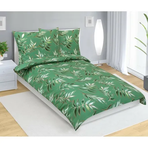 Bavlnená obliečka List zelená, 140 x 200 cm, 70 x90 cm