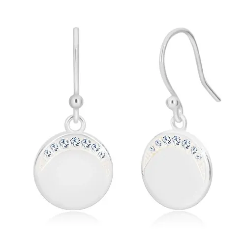 Visiace náušnice, striebro 925 - zrkadlovolesklý kruh so zirkónovým polmesiacom