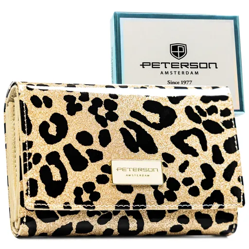 Zlatá dámska peňaženka z prírodnej a ekologickej kože s RFID ochranou a vonkajším vreckom