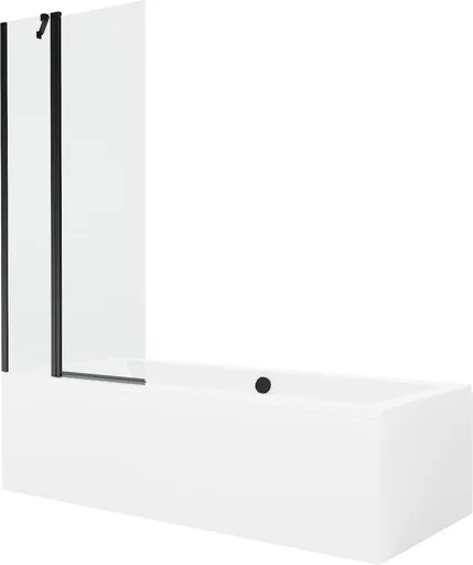 MEXEN/S - Cube obdĺžniková vaňa 180 x 80 cm s panelom + vaňová zástena 80, transparent, čierna 550518080X9408117000