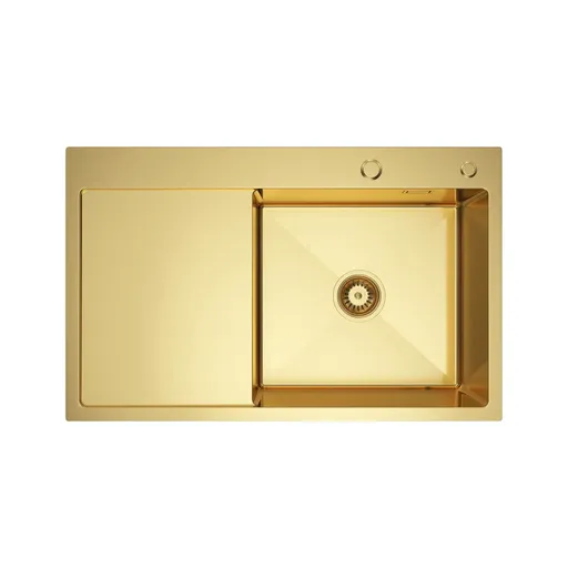 VELAZO Oceľový kuchynský drez 78 x 49, zlatý PVD s odkvapkávačom vľavo, Velazo VELAZ7849RG