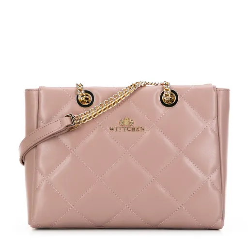 Damska torebka skórzana na ramię w pikowanie różowa 99-4E-607-P