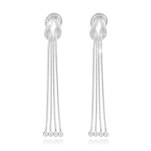 Strieborné náušnice 925 - retiazky prepletené do uzla, hladké guličky, puzetky