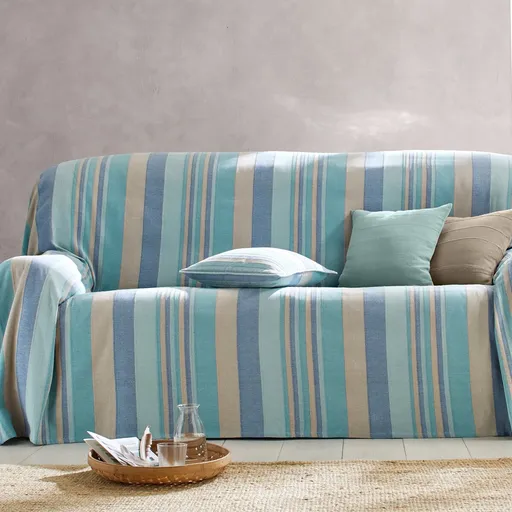 Pruhovaná ručne tkaná bavlnená prikrývka alebo obliečka na vankúš