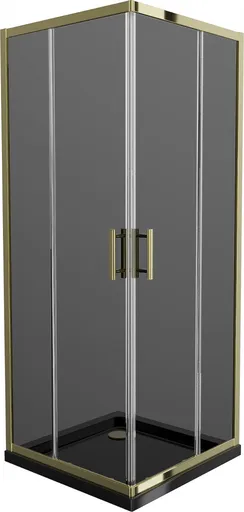 MEXEN/S - Rio sprchovací kút štvorec 90x90, grafit, zlatá + čierna vanička so sifónom 860-090-090-50-40-4070G
