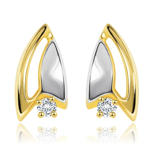 Diamantové náušnice zo 14K zlata - dvojfarebné trojuholníčky, číry briliant
