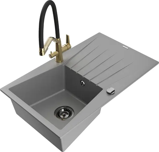 MEXEN/S MEXEN/S - Cesar granitový drez s odkvapkávačom vrátane batérie Duo, šedá 6514-71-671701-57-B