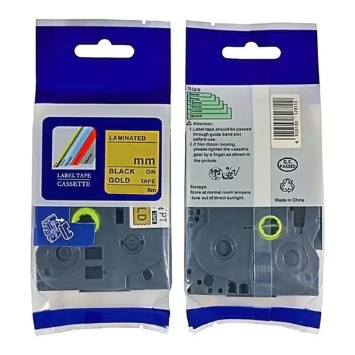 Kompatibilní páska s Brother HGe-821, 9mm x 8m, černý tisk / zlatý podklad, vysokorychlostní