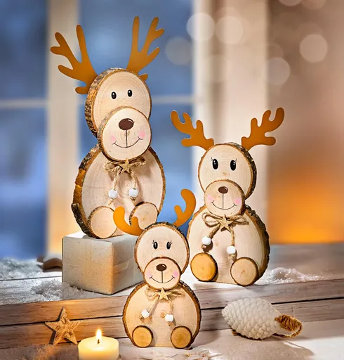 Weltbild Dřevené dekorace Sobí rodina, sada 3 ks