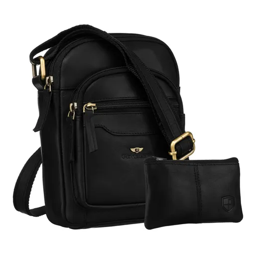 Čierna pánska kožená crossbody taška Peterson + kožené puzdro na kľúče