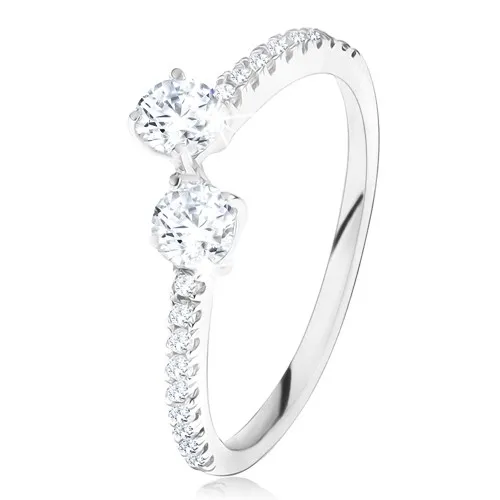 Prsteň zo striebra 925, ramená ukončené okrúhlymi čírymi zirkónmi - Veľkosť: 55 mm