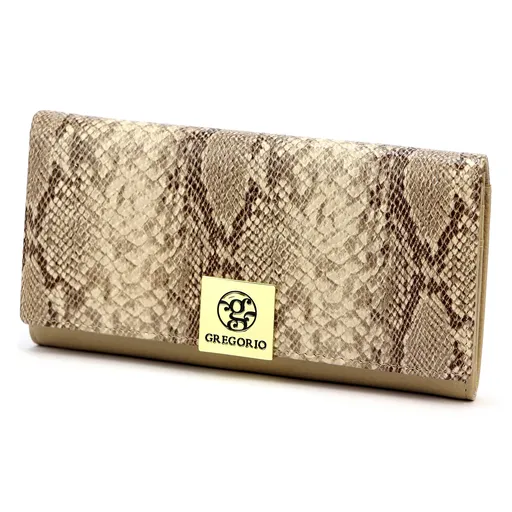 Béžová dámska kožená peňaženka so vzorom hadej kože Gregorio