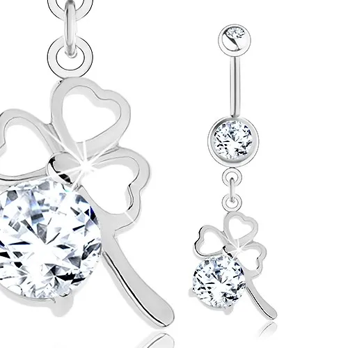 Piercing do brucha, chirurgická oceľ, číry brúsený zirkón, obrys trojlístka