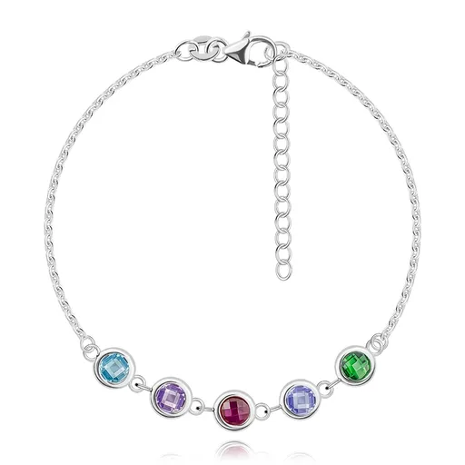 Náramok zo striebra 925 - farebné okrúhle zirkóny v hladkom leme