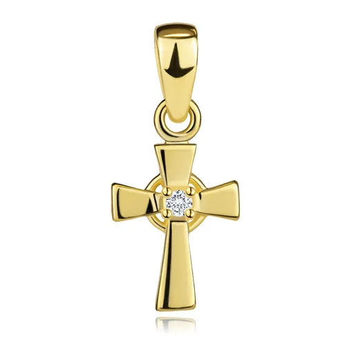 Zlatý prívesok 9K kríž so zirkónom a rozširujúcimi sa ramenami