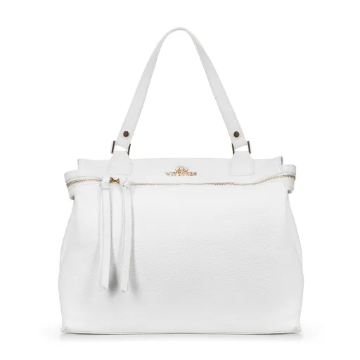 Dámsky kufor z prírodnej kože, biely 100-4E-801-0