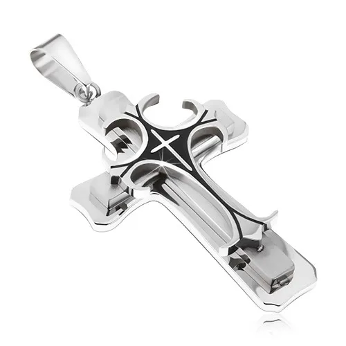 Prívesok z chirurgickej ocele - lesklý, matný a čierny ľaliový kríž