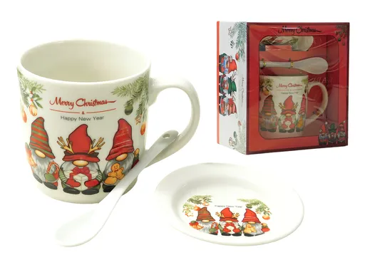MAKRO - Hrnček, lyžička a podšálka, keramický vianočný