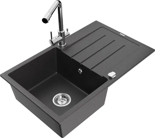 MEXEN/S MEXEN/S - Bruno granitový drez s odkvapkávačom vrátane batérie Duero, čierna kropenatá - 6513-75-671600-70 6513-76-671600-00