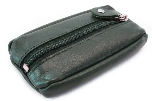 Tmavozelená kožená kľúčenka so zipsovým vreckom 619-2418-58
