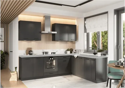 Artstolk Rohová kuchynská linka ANIKA B | 200-260 cm grafit Prevedenie: bez pracovnej dosky