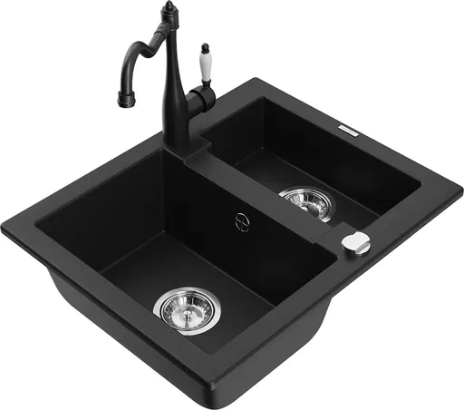 MEXEN/S MEXEN/S - Carlos granitový drez 1.5 vrátane batérie Carla, čierna 6518-77-670700-70