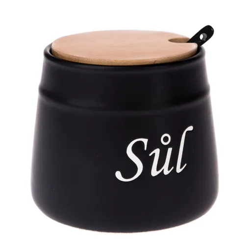 Keramická dóza s lyžičkou na soľ, 10,5 x 10,5 x 10,5 cm