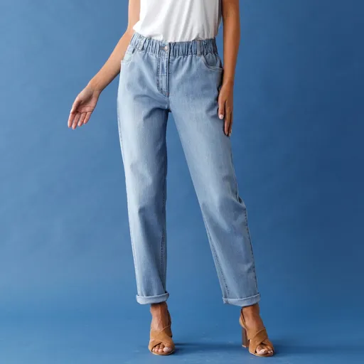 Pohodlné strečové džínsy mom s pružným pásom