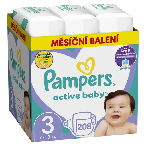 PAMPERS Active Baby-Dry mesačné balenie 3 MIDI 6-10 kg 208 kusov