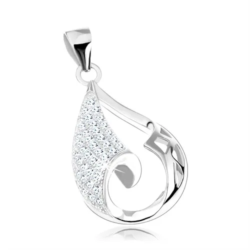 Strieborný prívesok 925, veľká slza s asymetrickým výrezom, zirkónová časť
