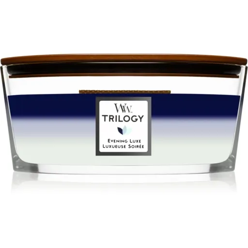 Woodwick Trilogy Evening Luxe vonná sviečka s dreveným knotom (hearthwick) 453.6 g