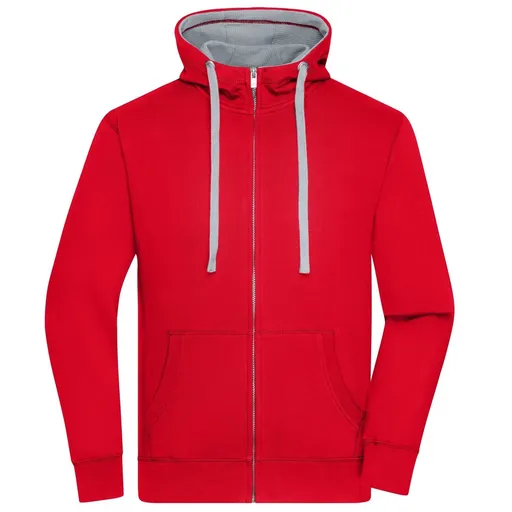 James & Nicholson (Daiber) Pánska mikina na zips s kapucňou JN963 - Červená / šedý melír | 2XL