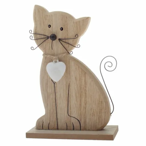 Dekorácia drevená mačka 15 cm, hnedá