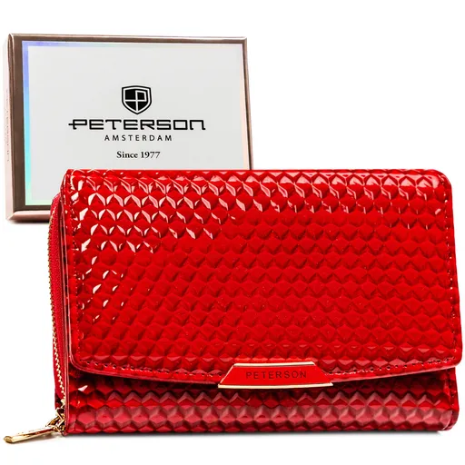 Červená dámska lakovaná peňaženka – horizontálna so zapínaním na zips a patent + RFID ochrana