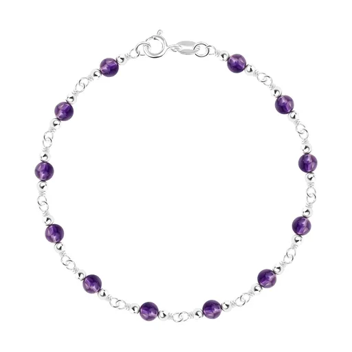Náramok v striebre 925 - menšie strieborné a väčšie fialové guľôčky