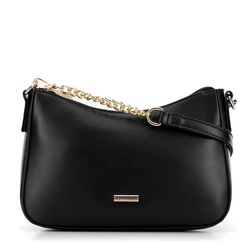 Dámska bagetová kabelka z ekokože s retiazkou čierna 99-4Y-613-1
