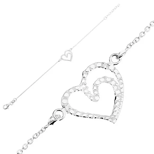 Nastaviteľný náramok, striebro 925, kontúra srdca - lesklé gravírované guličky