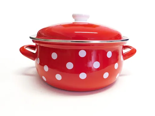BELIS - Hrniec a pokrievka smalt 20cm 3,6L, červený biele bodky