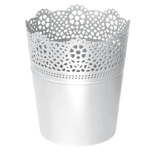PROSPERPLAST - Obal na kvetináč LACE 18cm biely, umelá hmota
